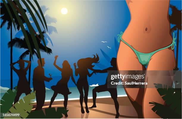 beach party night - conga dancing stock illustrations