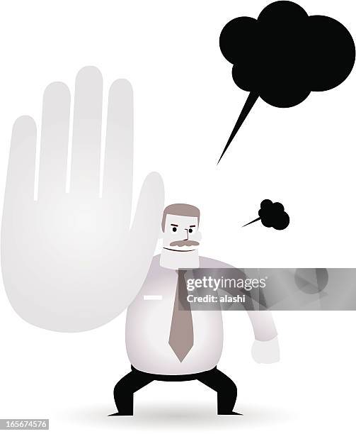 mature businessman( teacher, boss ) showing no ( hold on, stop ) - bossy teacher stock illustrations