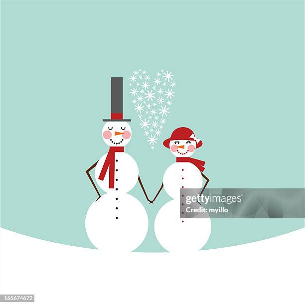 schneemann & snowoman. frosty paar in liebe. valentine's day - frau schneemann stock-grafiken, -clipart, -cartoons und -symbole
