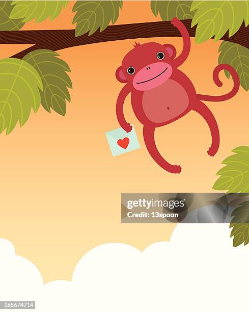affe-valentine - valentine monkey stock-grafiken, -clipart, -cartoons und -symbole