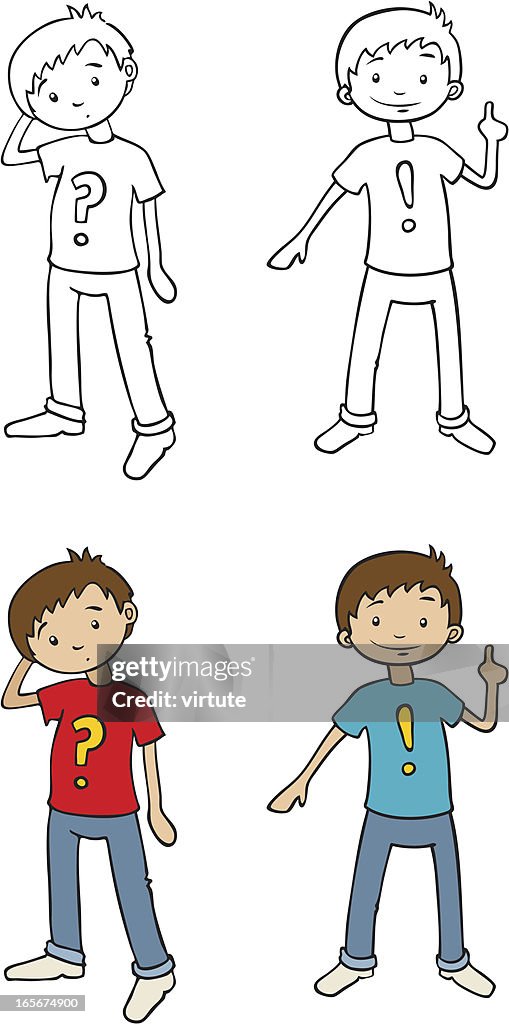 Question 2 Cartoon Outlined Cartoon Boys Questions And Answers High-Res Vector Graphic ...