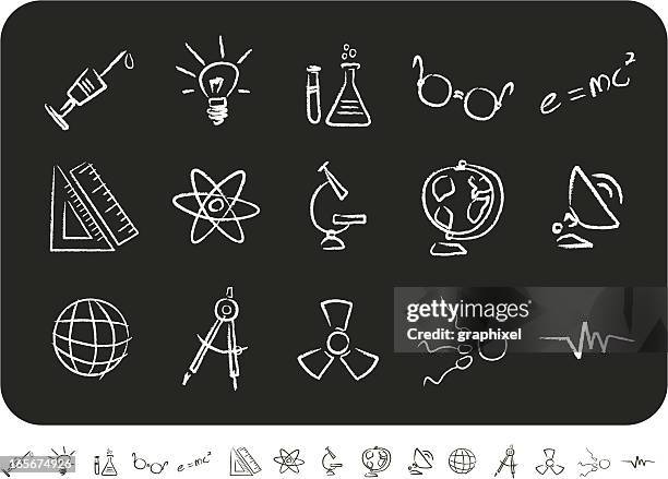 sketched science icons - measuring-glass-drawing stock illustrations