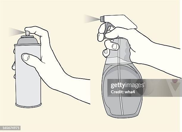 hands with sprayers - spray can stock illustrations