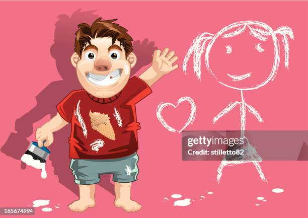 painting boy - cheesy grin stock illustrations