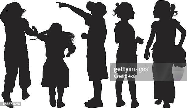 students standing together - silhouette pointing stock illustrations