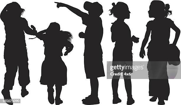 students standing together - girls school uniform stock illustrations