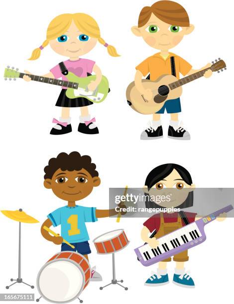 music kids - kid playing drums stock illustrations