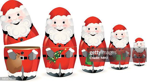 father christmas santa stapeln puppe set - matroschka stock-grafiken, -clipart, -cartoons und -symbole