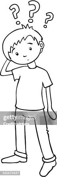 puzzled boy - outline - child question stock illustrations