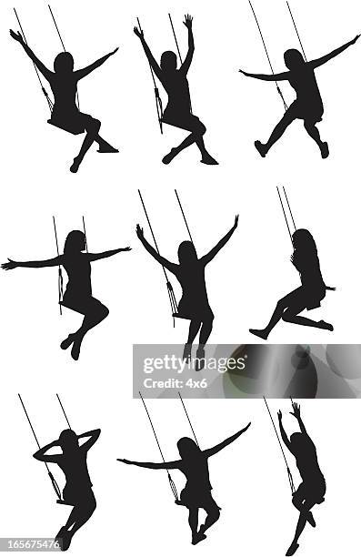 woman swinging on a swing - woman on swing stock illustrations