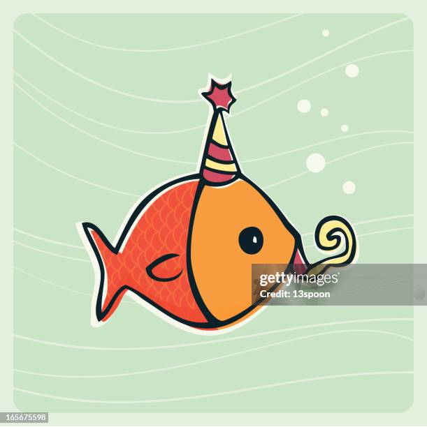 birthday fish - party blower stock illustrations