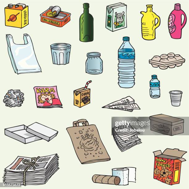 viele gegenstände zu recyceln - brown paper stock-grafiken, -clipart, -cartoons und -symbole