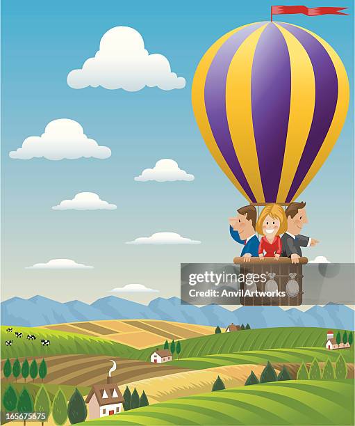 hot air balloon - hot air balloon basket stock illustrations