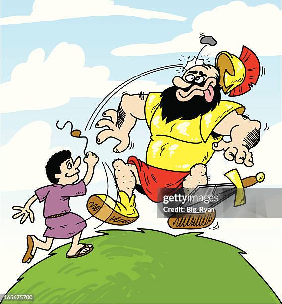 david and goliath - catapult stock illustrations