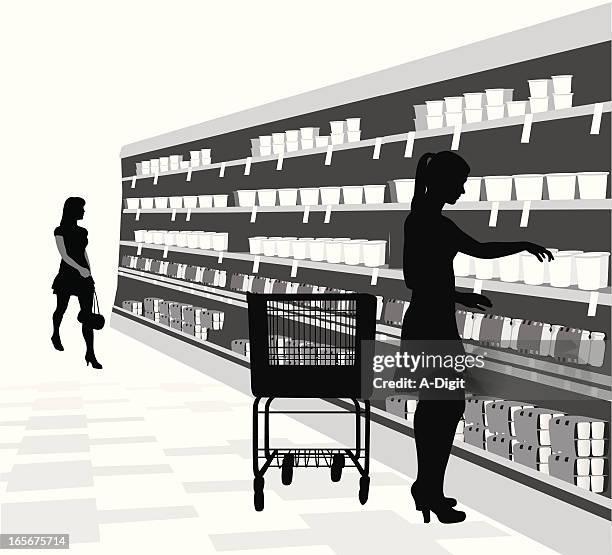 grocery shopping vector silhouette - retail display stock illustrations