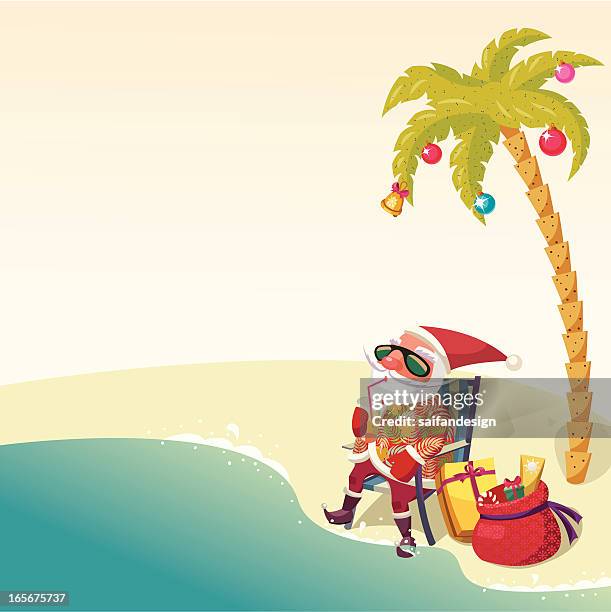 christmas on the beach! - summer christmas stock illustrations