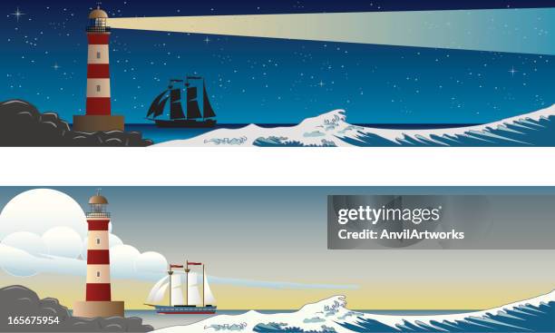 illustrations, cliparts, dessins animés et icônes de bannières de phare - phare mer