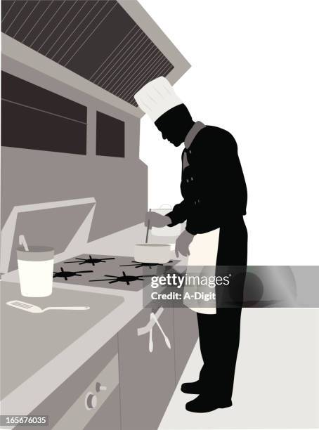 commercial kitchen vector silhouette - man folding clothes stock illustrations