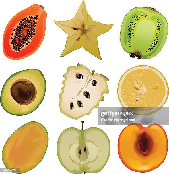 fruit core1 - vitamin a nutrient stock illustrations