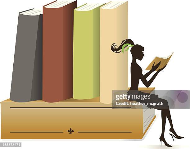 girl and books - book club stock illustrations