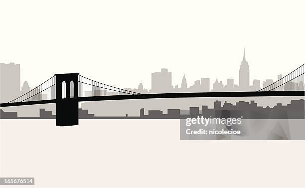 ilustrações, clipart, desenhos animados e ícones de horizonte de manhattan - ponte suspensa