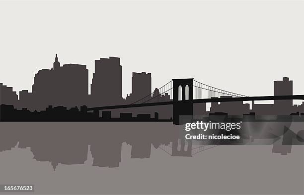 brooklyn bridge und die skyline von new york - brooklyn new york stock-grafiken, -clipart, -cartoons und -symbole