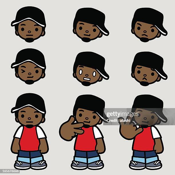 yo! cool hip hop man emoticon, making hand gestures - rap cartoon stock illustrations