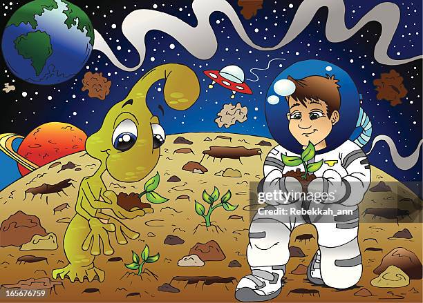 outer world friends - alien life stock illustrations