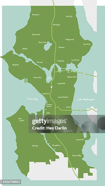 seattle city neighborhood map - lake washington stock illustrations