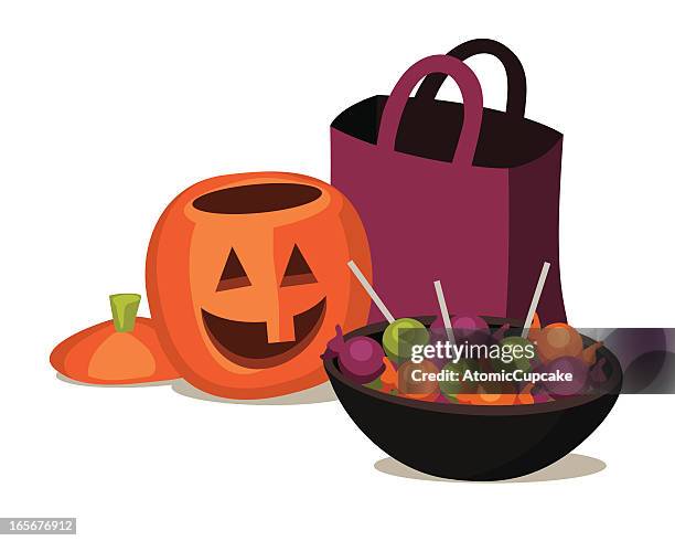 halloween preparations - bag of sweets stock illustrations