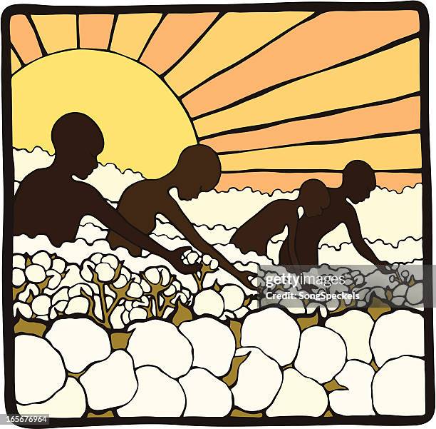 ilustraciones, imágenes clip art, dibujos animados e iconos de stock de recolección de algodón - slaves picking cotton