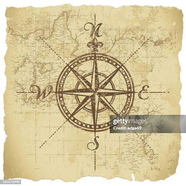 vintage kompass - seekarte antik stock-grafiken, -clipart, -cartoons und -symbole