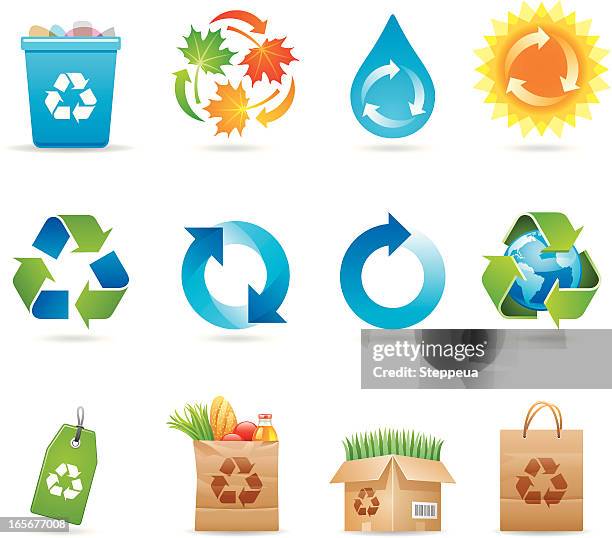 recycling icons - recycling bin icon stock illustrations
