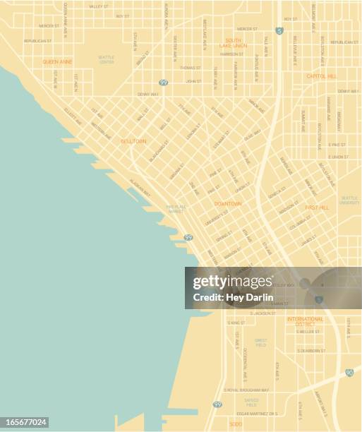 seattle downtown map - urban road stock illustrations