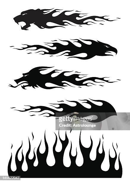 black flames - lion tattoo stock illustrations