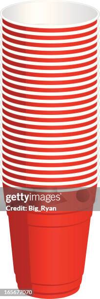stack of cups - red plastic cup stock illustrations