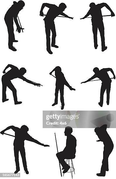 man playing billiards - man holding pool cue stock illustrations