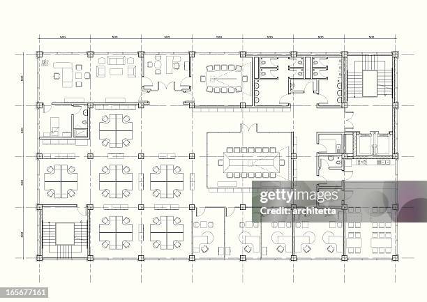 ilustrações, clipart, desenhos animados e ícones de edifício de escritórios plano de arquitetura - diagrama