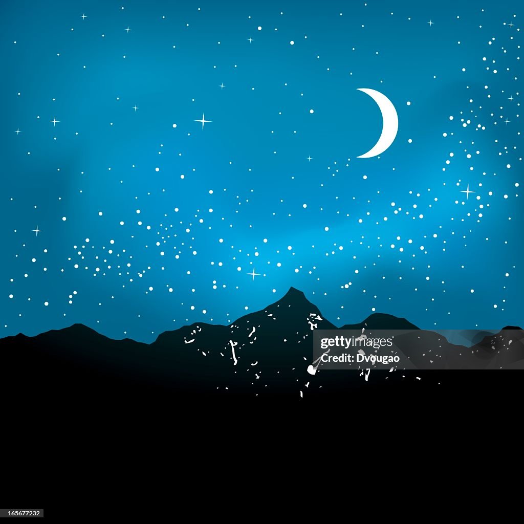 Cold winter night illuminated by the moon and stars