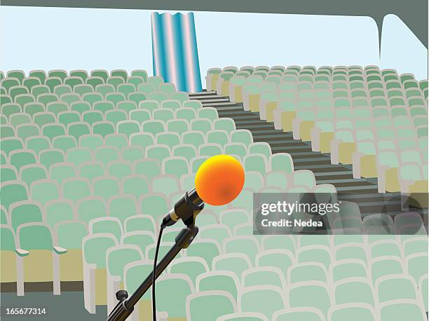 microphone on the stage - auditorium stock illustrations