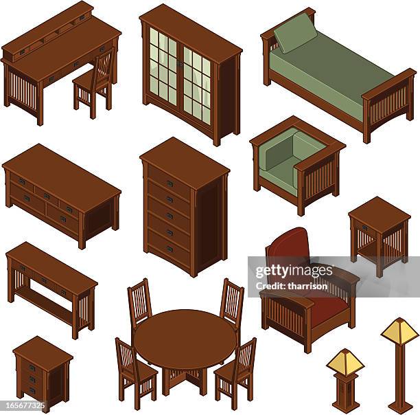 isometric mission style furniture three - coffee table background stock illustrations
