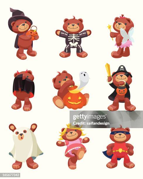 teddy bear series: halloween. - small pumpkin white background stock illustrations