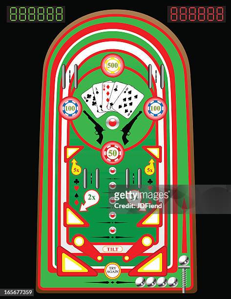 illustrazioni stock, clip art, cartoni animati e icone di tendenza di poker playfield flipper - poker machine