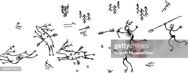 prehistoric hunting scene deer - shaman stock illustrations