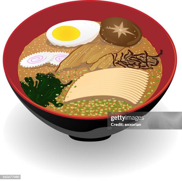 ramen noodles - shiitake mushroom soup stock illustrations