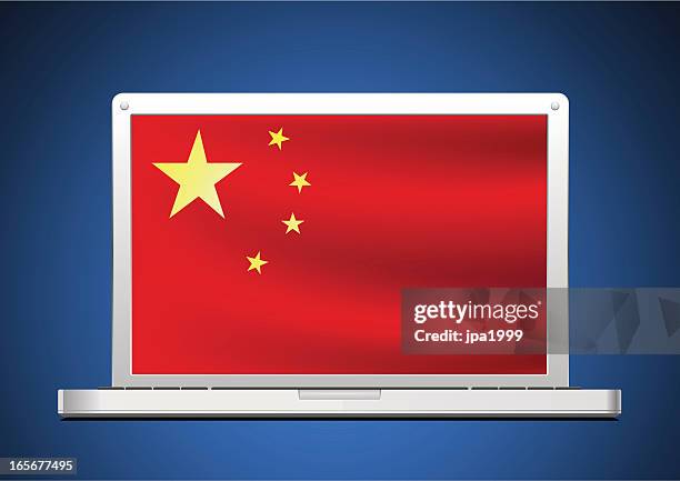 illustrations, cliparts, dessins animés et icônes de chinois ordinateur portable - drapeau chinois