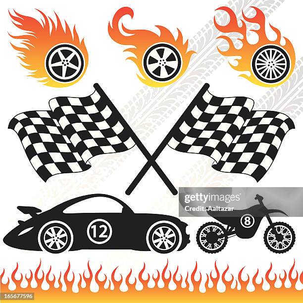 ilustraciones, imágenes clip art, dibujos animados e iconos de stock de deporte de elementos - motorcycle flames