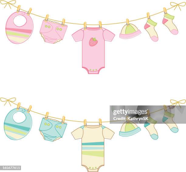 sketchy baby clothes on clothesline - onesie stock illustrations