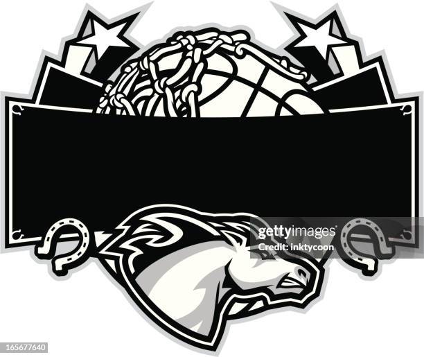 mustang basketball design - basketball hoop white background stock illustrations