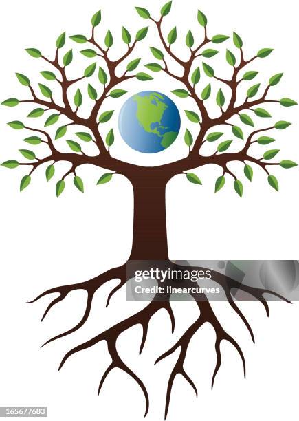 illustration of a tree including roots and the earth - the tree of life stock illustrations